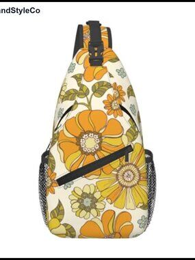Groovy 70s Flower Sling Bag Polyester Crossbody Backpack Travel Daypack